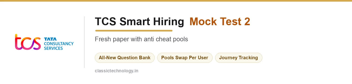 TCS Smart Hiring Mock Test 2 with anti cheating question pools on the real iON pattern
