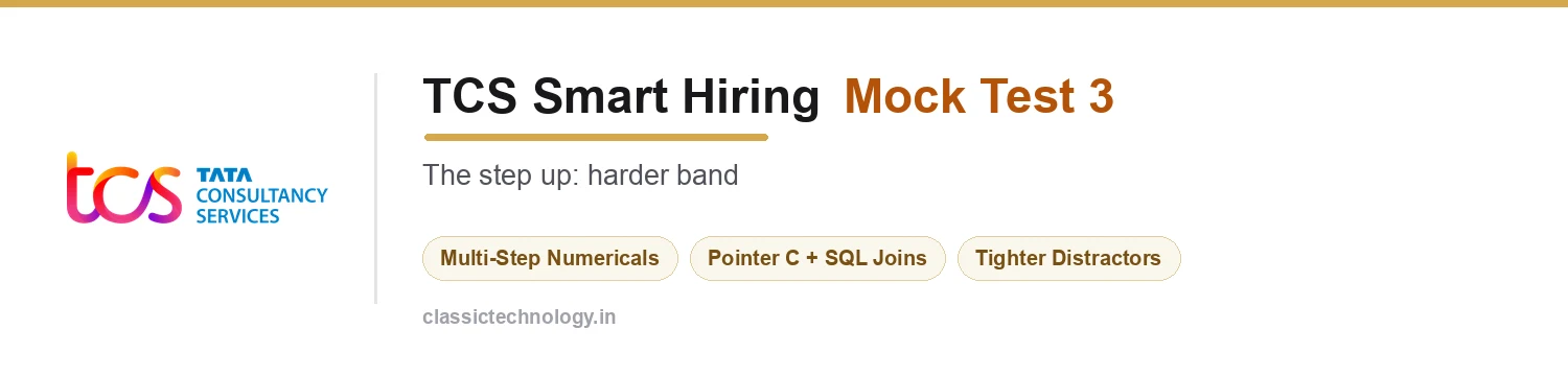 TCS Smart Hiring Mock Test 3, the step up paper with multi step problems and anti cheating pools
